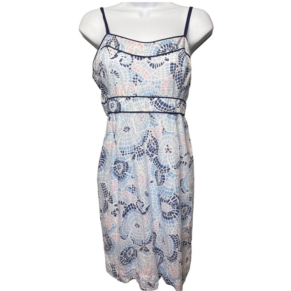 VINEYARD VINES Blue Mosaic Cotton Sheath Dress 8 Preppy Coastal Beachy Hamptons